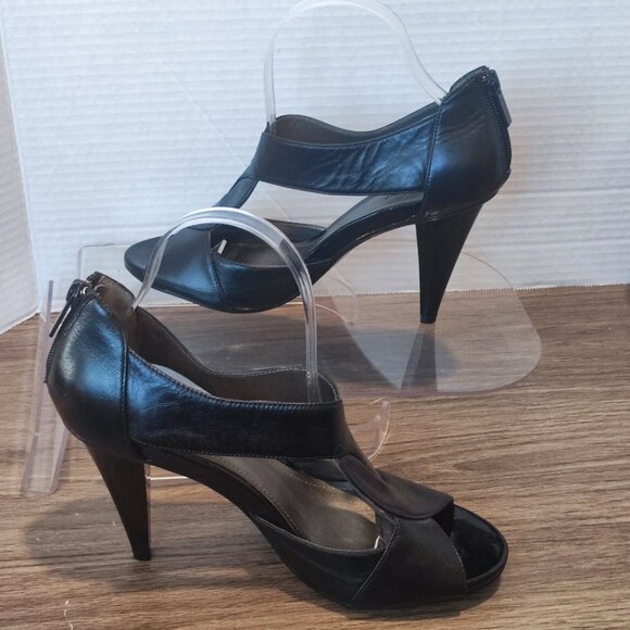 Kenneth Cole Reaction Sandals size 8 M Black High heel Leather Cross Strap - Picture 2 of 13